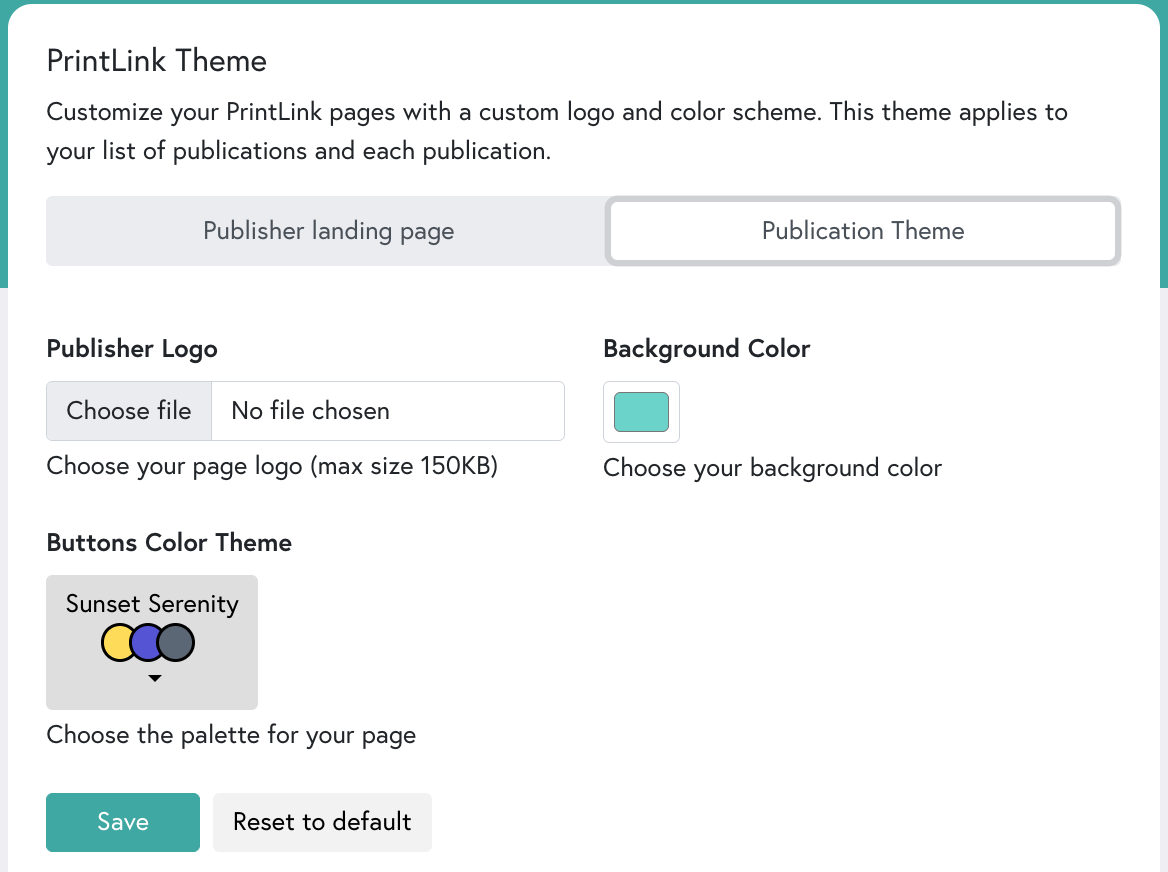 A summary of the Publication Theme section for Mixam's print-on-demand service, PrintLink.