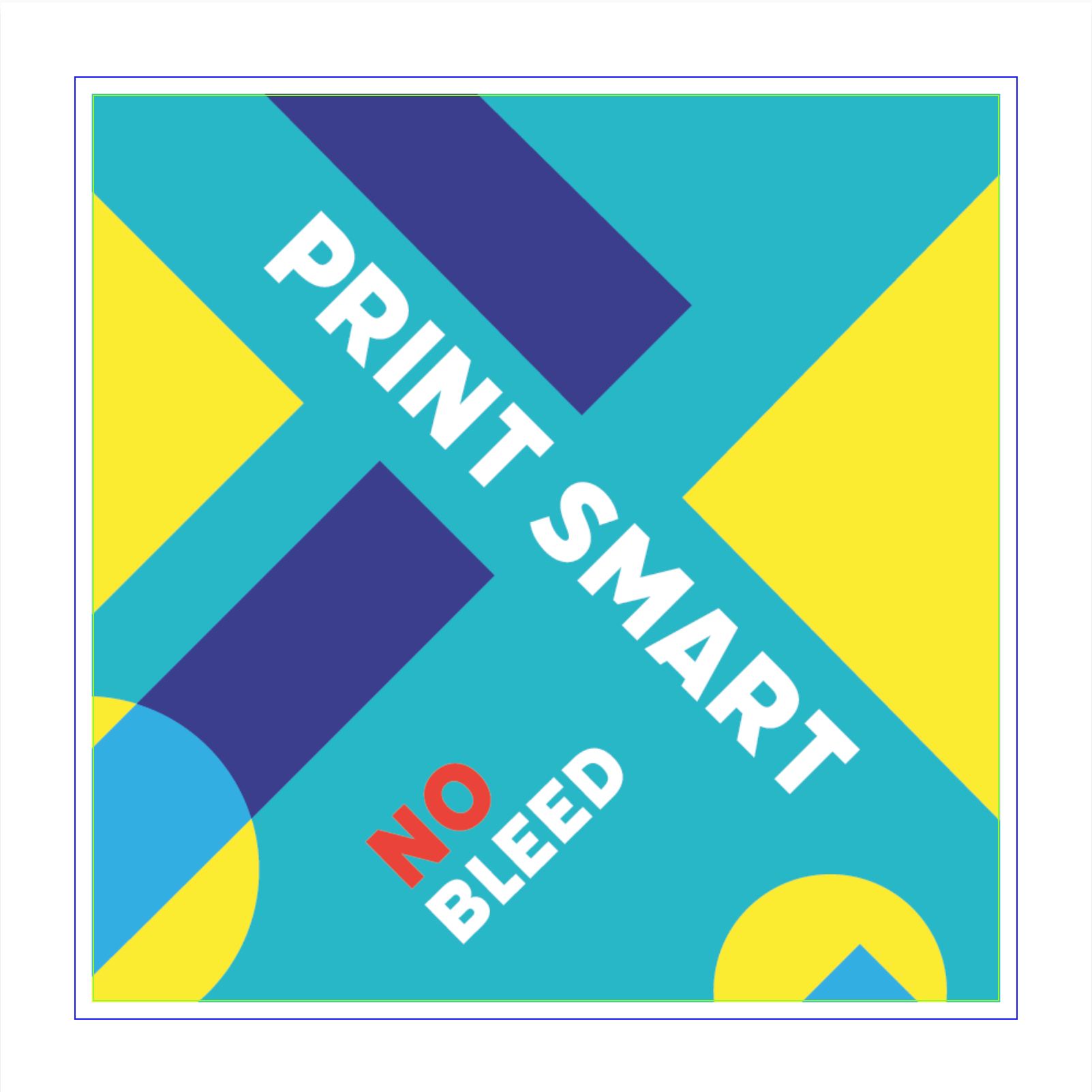 An image of a print file with incorrect bleed where no artwork is extended beyond the bleed line.