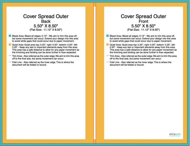 An paperback book template with guidelines