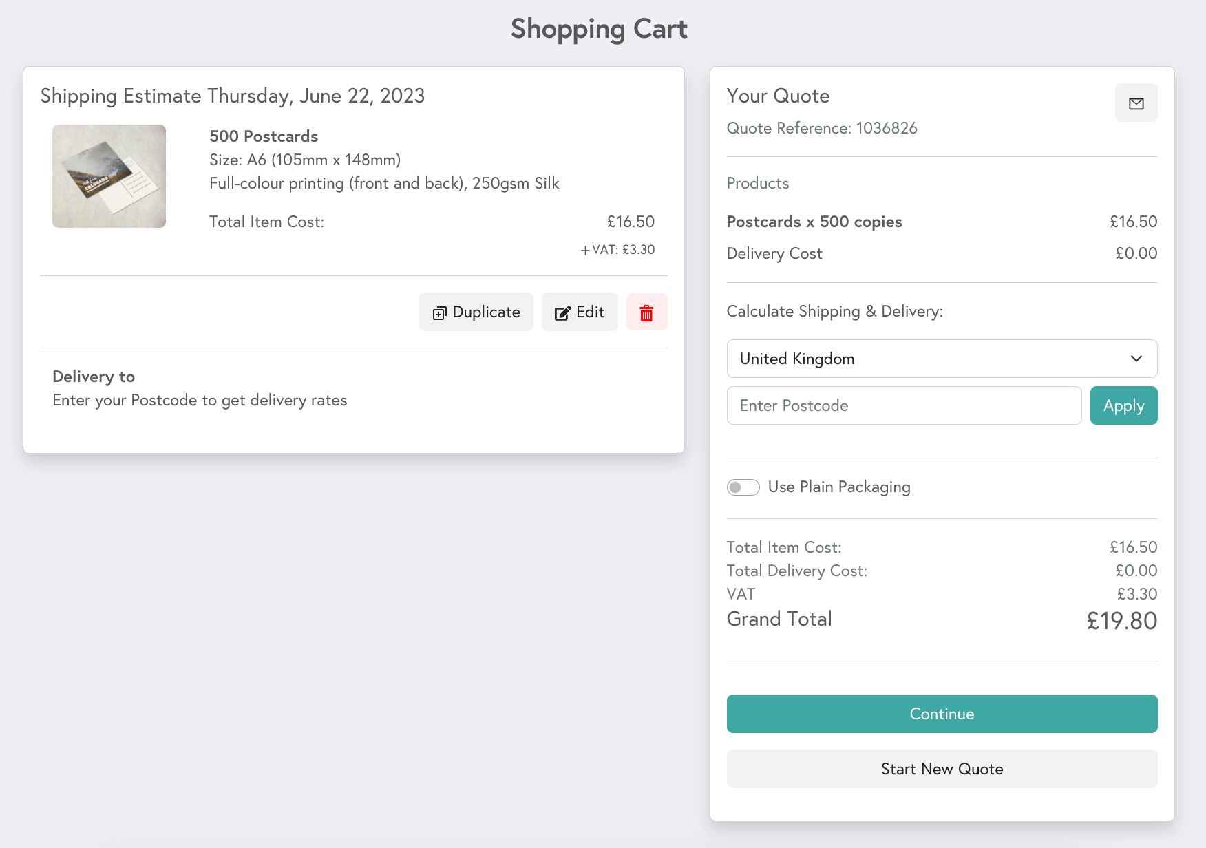 Shopping cart preview showing a multi-part order with a price and a shopping cart button for Mixam.