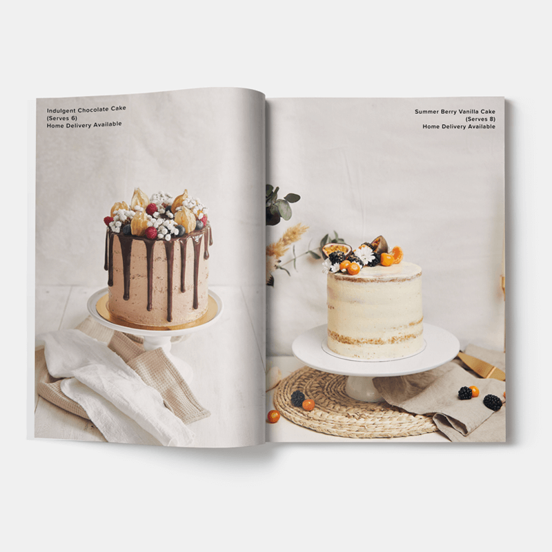 Double-page spread of a custom product catalog showing layout and design.