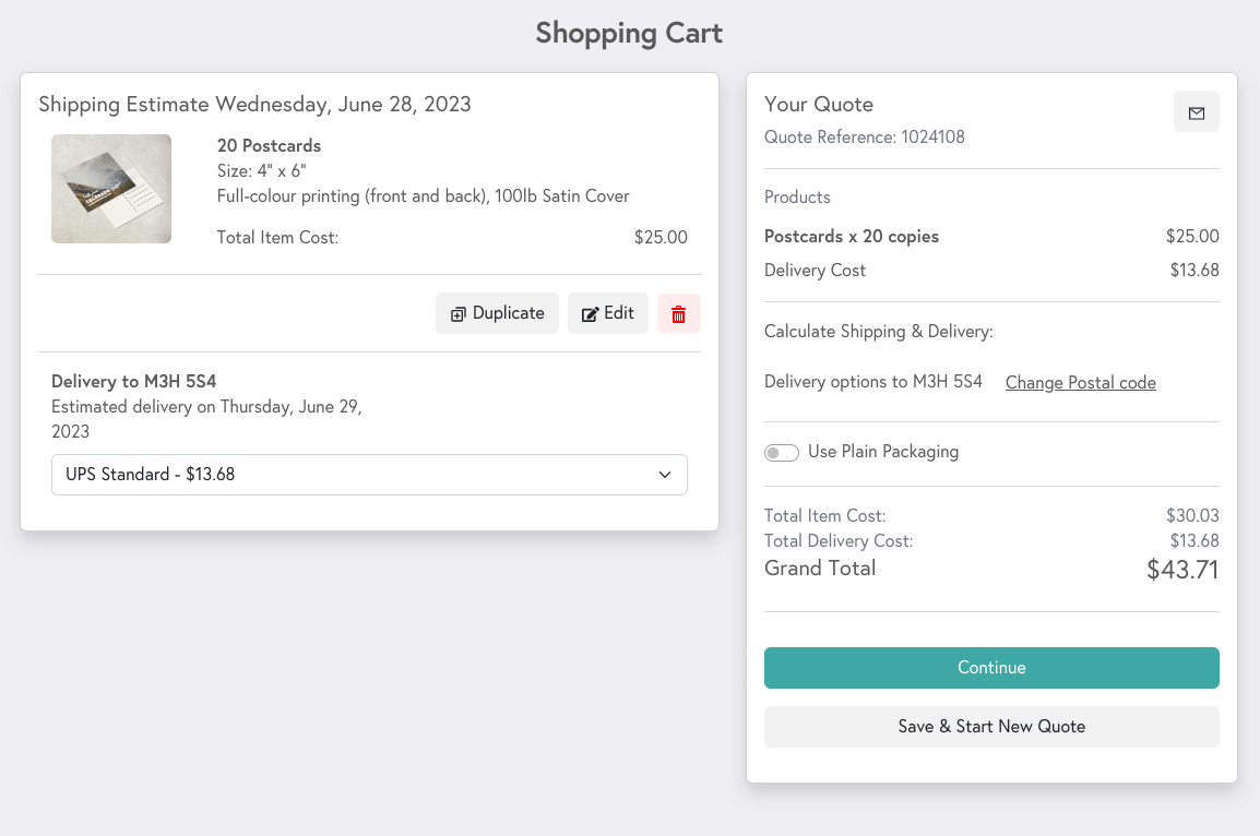 A preview of Mixam's shopping cart on a mobile device featuring multiple prints of the same design.