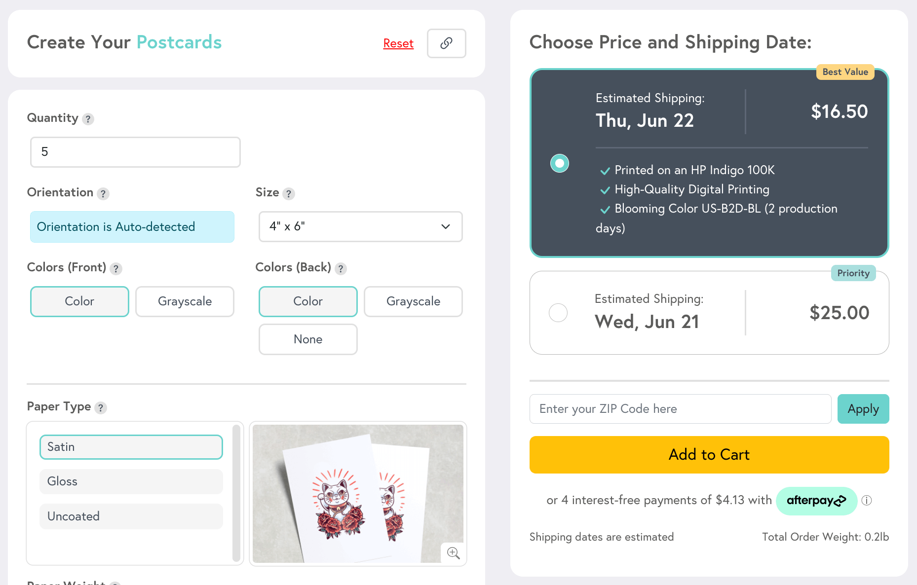 Preview of Mixam's Instant Quote Calculator, featuring various print options and their corresponding prices.