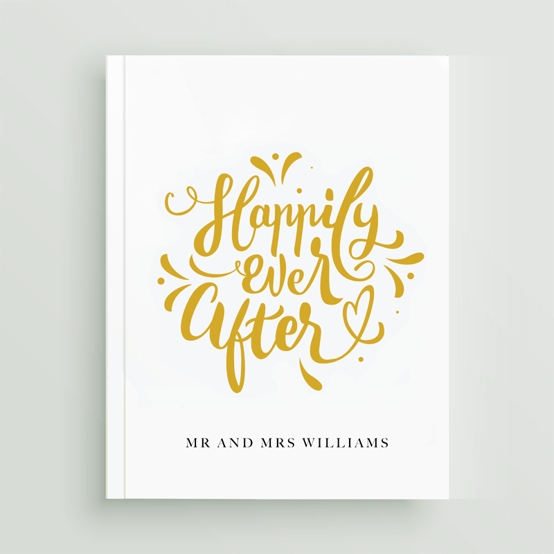 An aerial image of a wedding guest book cover.