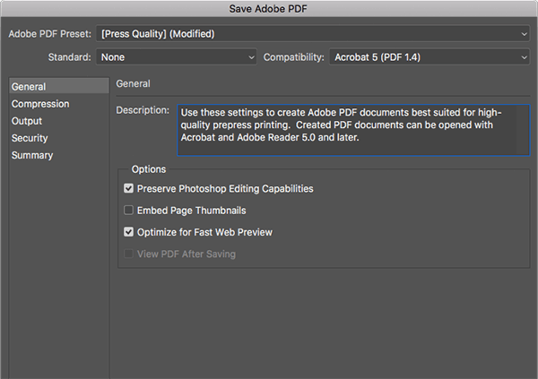 Select 'Press Quality' in Photoshop