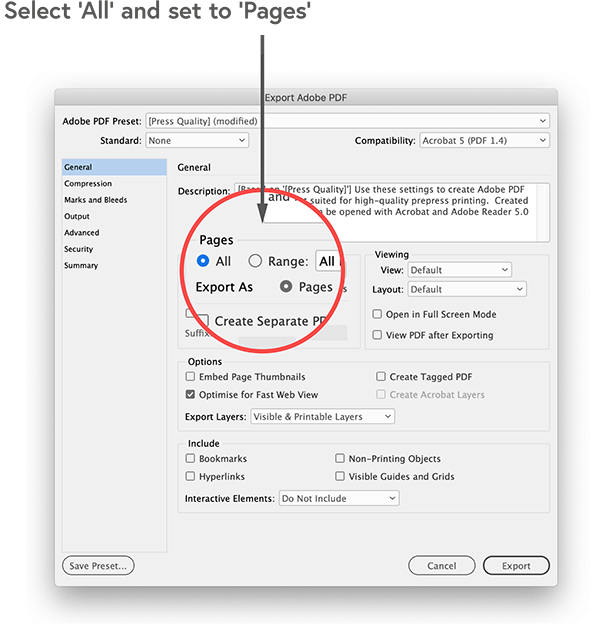 Specify all pages creating a PDF