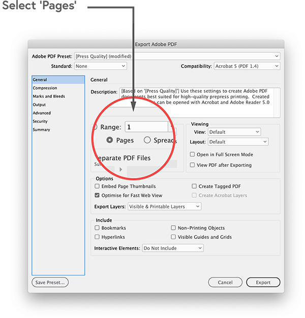 Optionally specify individual pages creating a PDF